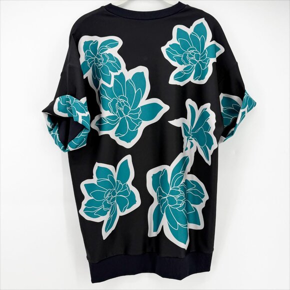 ULTRACOR SHORT SLEEVE TEAL FLORAL PRINT ON BLACK TOP M - Picture 3 of 7